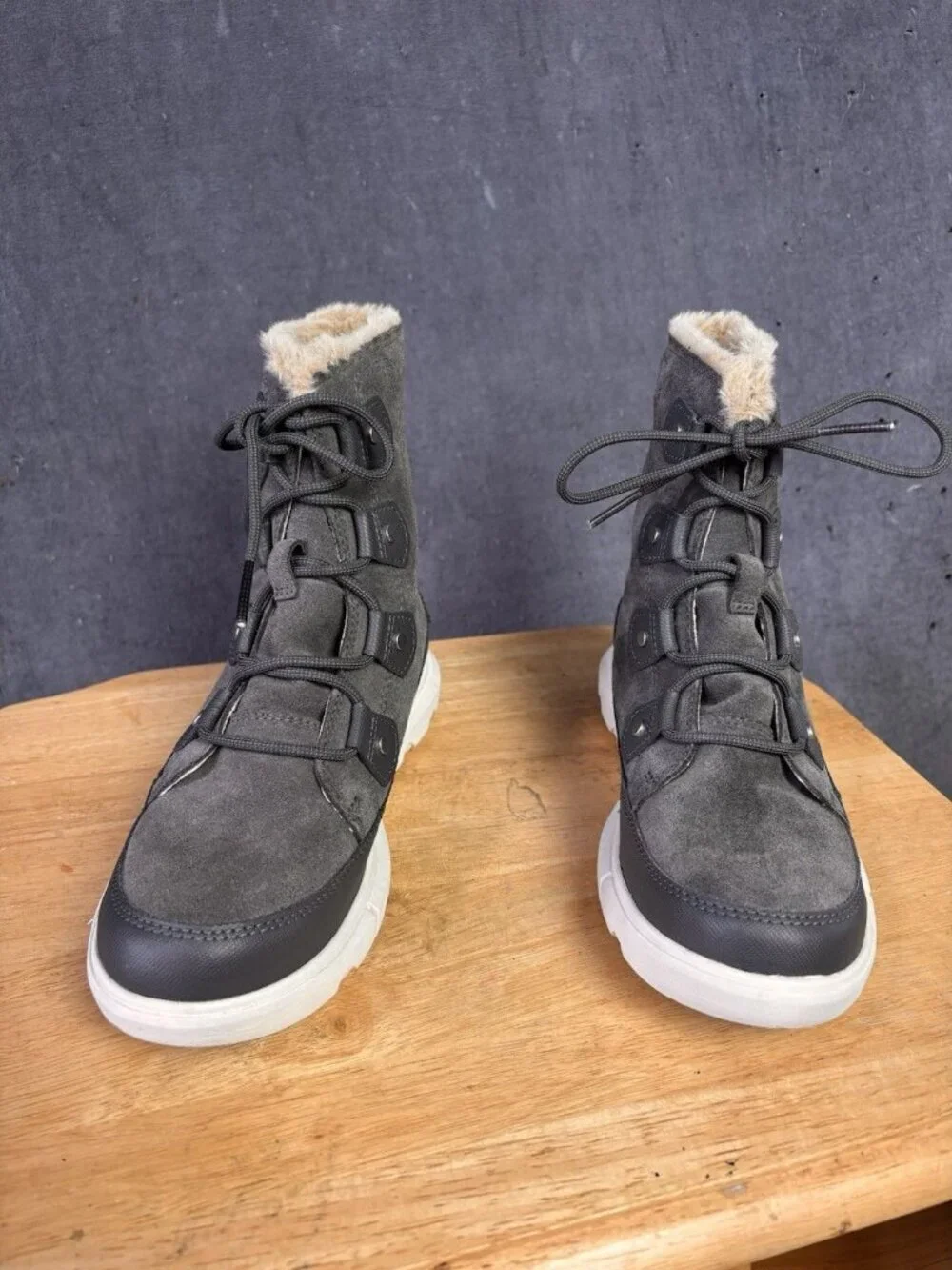 Sorel Womens Explorer Joan Snow Winter Boots Gray Suede Faux Fur NL4462-028 US 7
